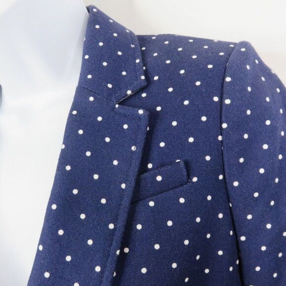 Banana Republic Blazer Womens 2 Petite Blue Polka Dot Cotton Blend Jacket Suit - Picture 4 of 12